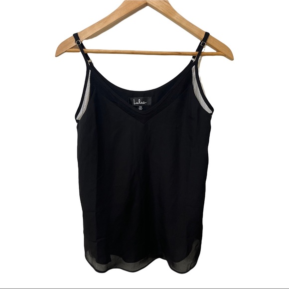 LULU'S BLACK SHEER NET V-NECKLINE ADJUSTABLE STRAP SLEEVELESS FLOWY BLOUSE - Picture 5 of 13